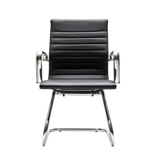Silla de confidente DORIS V, estructura cromada, en piel negra 2