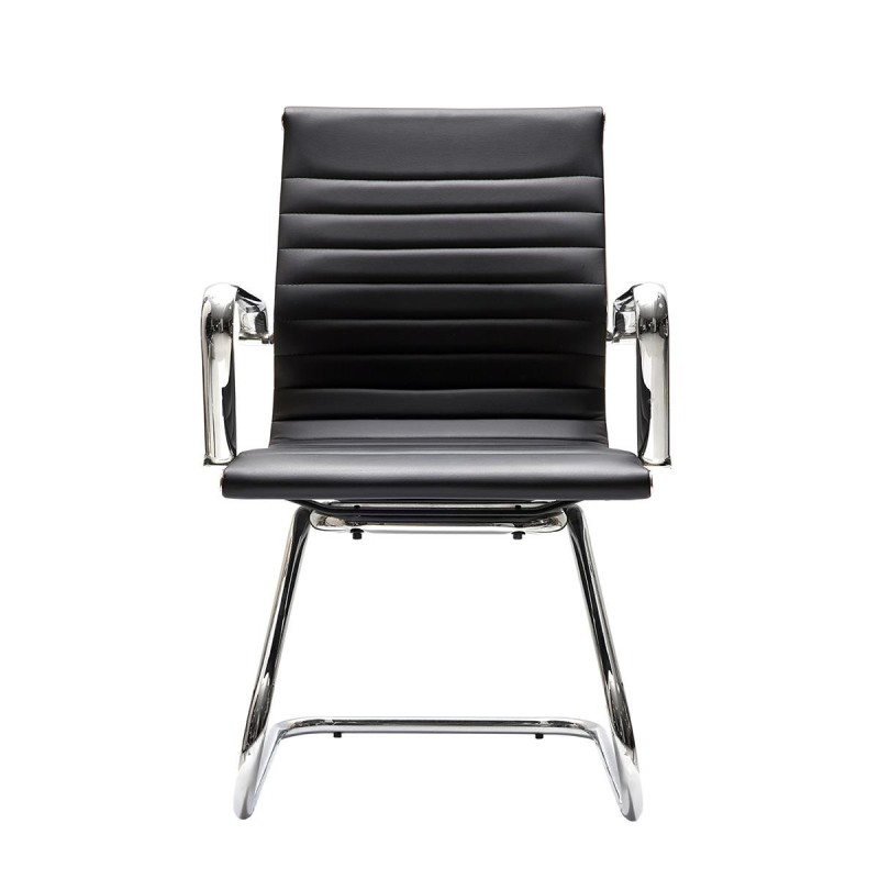 Silla de confidente DORIS V, estructura cromada, en piel negra
