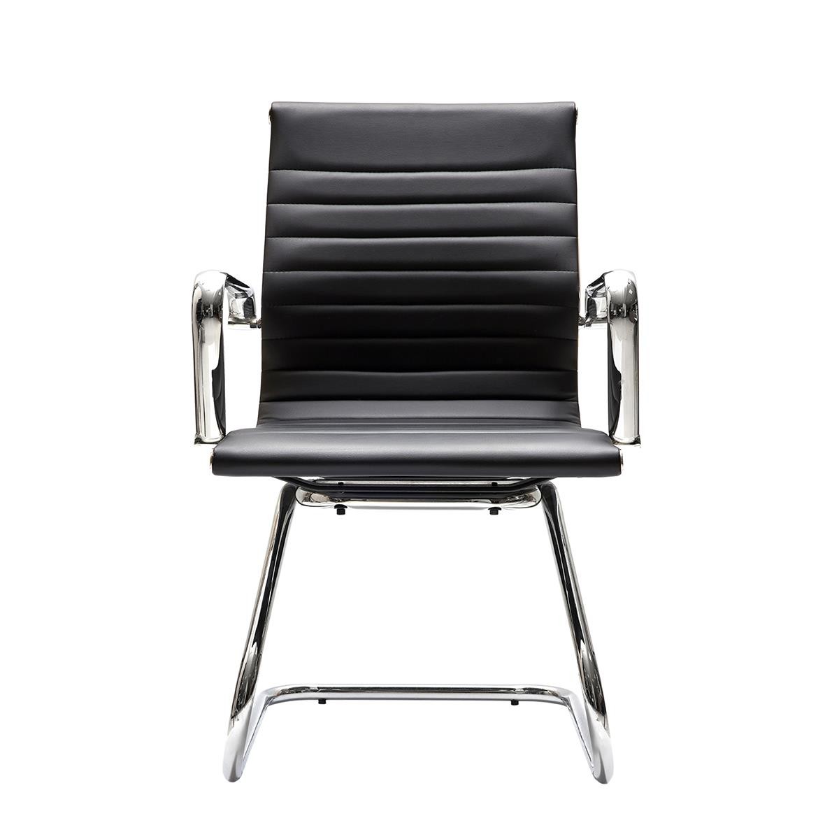 Silla de Confidente DORIS V, Estructura Metálica Cromada, Elegante Diseño, En Piel Negra