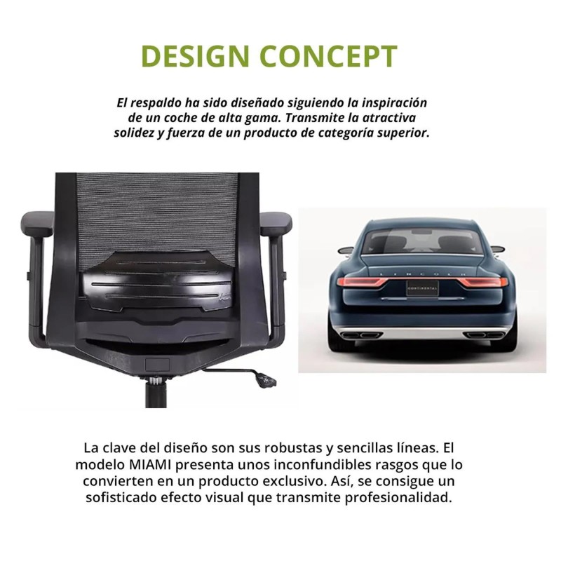 Silla de Oficina MIAMI, soporte lumbar, negro