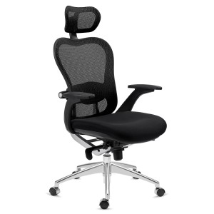 Silla de Oficina Ergonomica, ROYAL, con cabecero y soporte lumbar, en negro