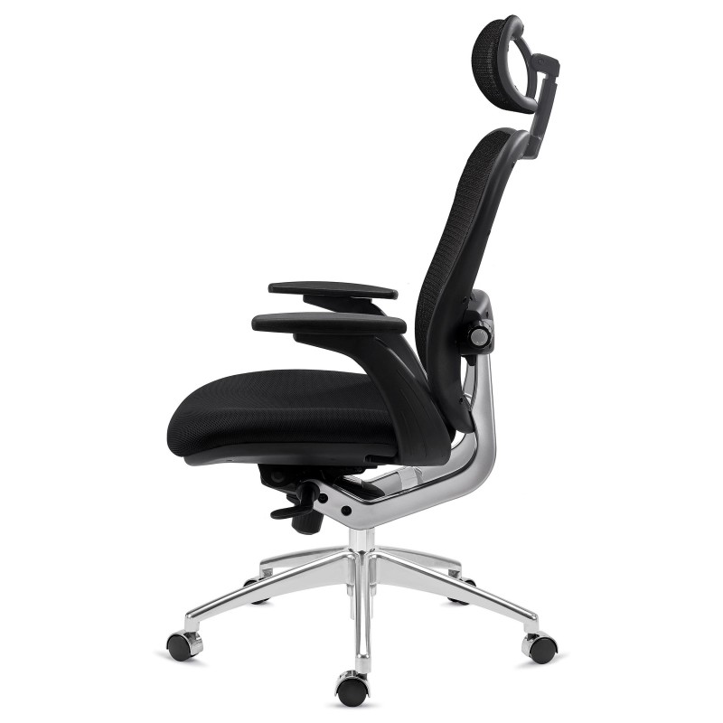 Silla de Oficina Ergonomica, ROYAL, con cabecero y soporte lumbar, en negro