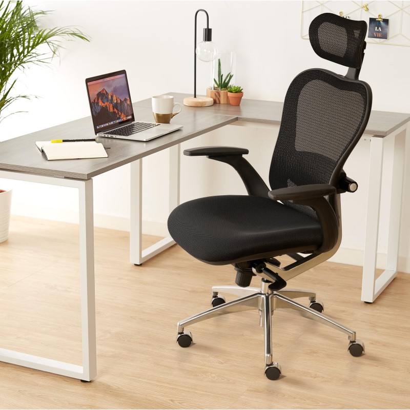 Silla de Oficina Ergonomica, ROYAL, con cabecero y soporte lumbar, en negro
