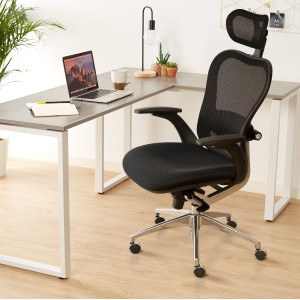 Silla de Oficina Ergonomica, ROYAL, con cabecero y soporte lumbar, en negro