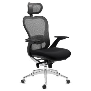 Silla de Oficina Ergonomica, ROYAL, con cabecero y soporte lumbar, en negro