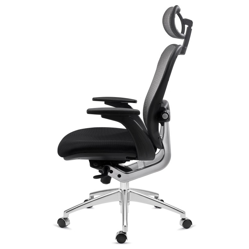 Silla de Oficina Ergonomica, ROYAL, con cabecero y soporte lumbar, en negro