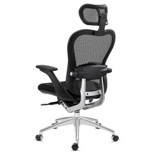 Silla de Oficina Ergonomica, ROYAL, con cabecero y soporte lumbar, en negro