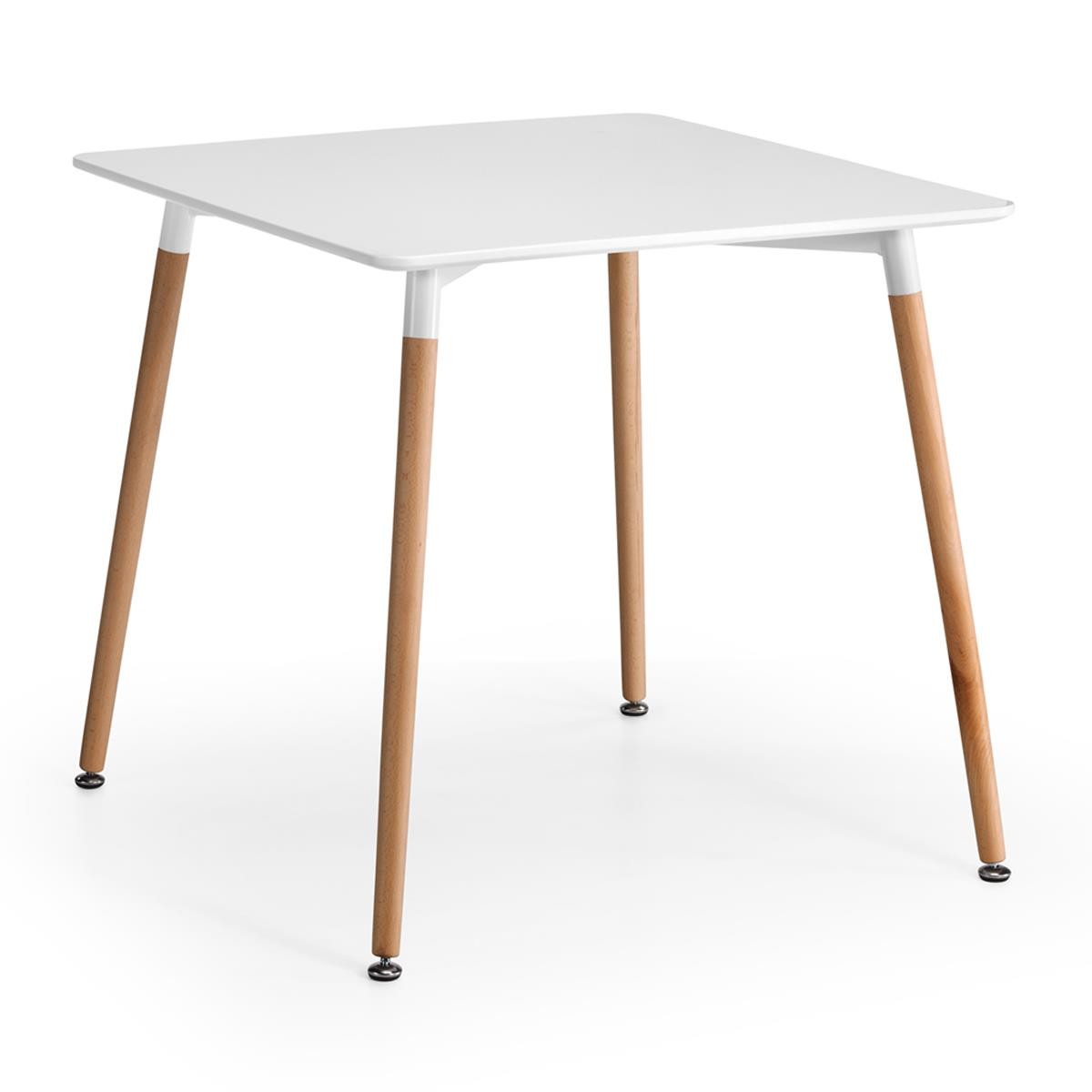 Mesa de oficina MISKE, 80x80x74 cm, Patas de Madera y Superficie en color Blanco