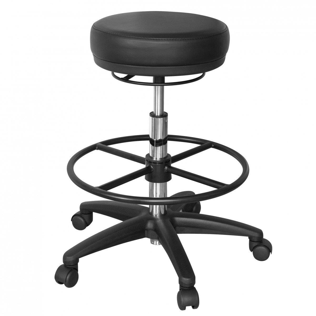 Taburete de trabajo AIXA, con Reposapiés, Altura Ajustable, en Piel color Negro
