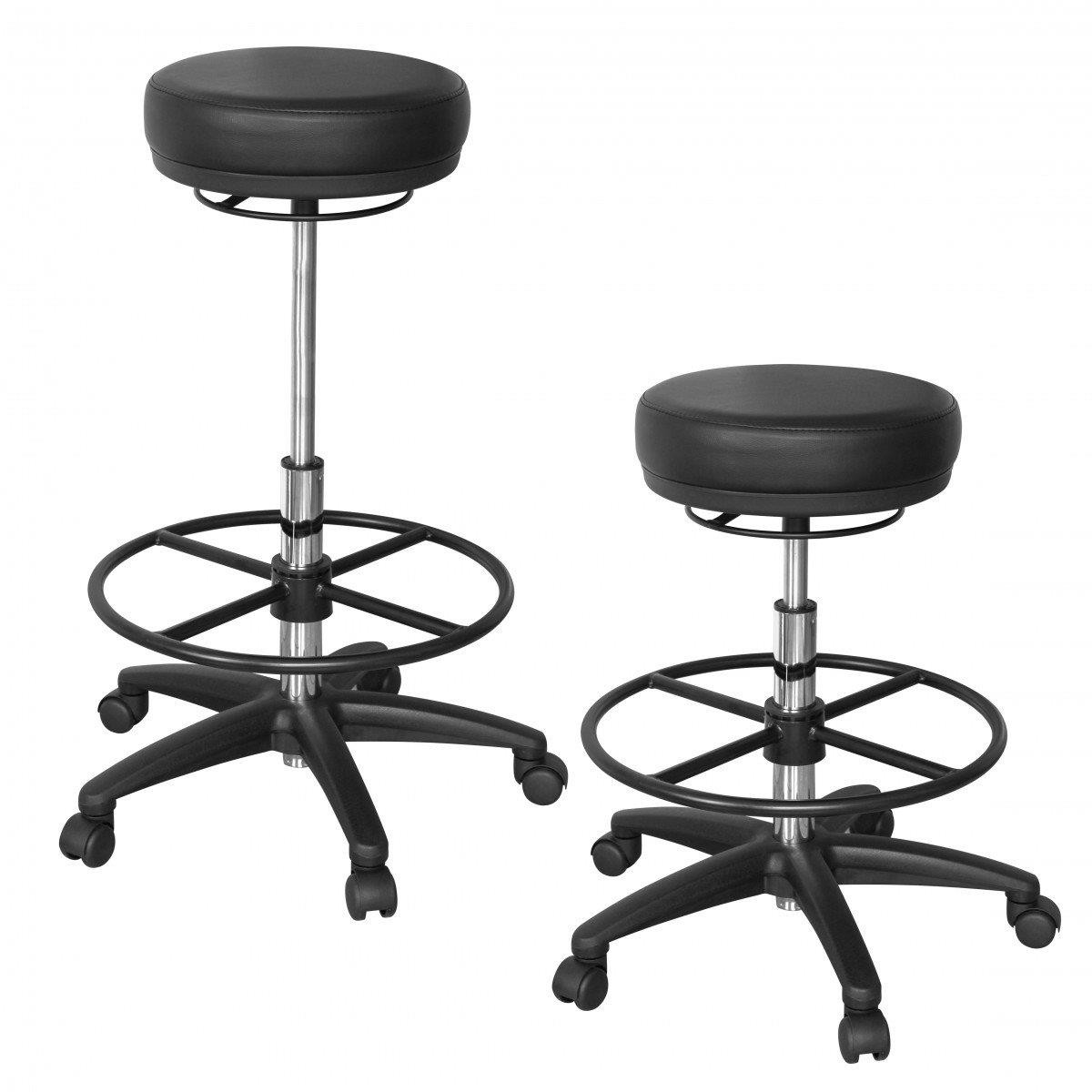 Taburete de trabajo AIXA, con Reposapiés, Altura Ajustable, en Piel color Negro