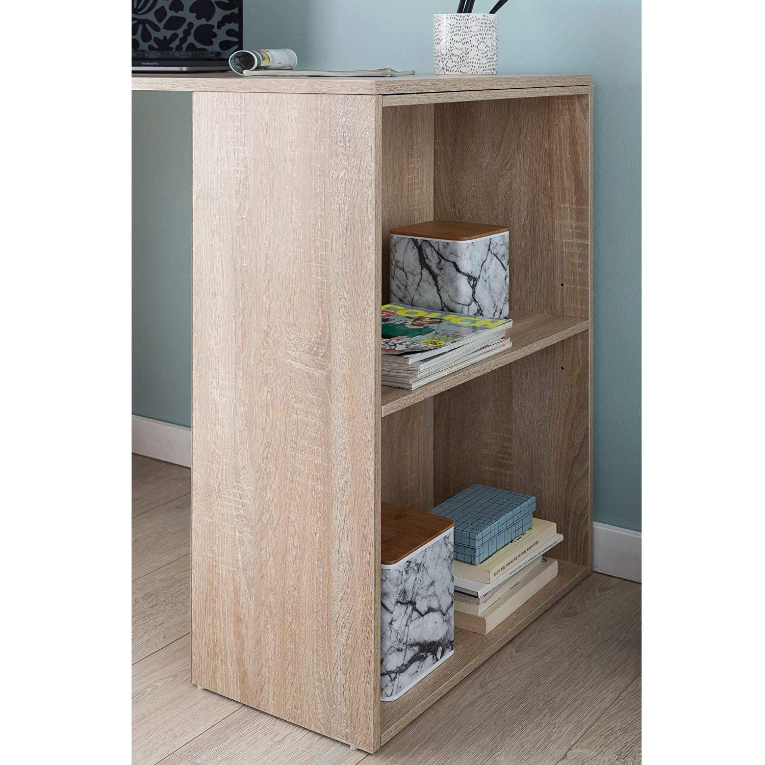 Mesa para ordenador YASMIN, 120x53x120 cm, con Estantes, en Madera color Blanco