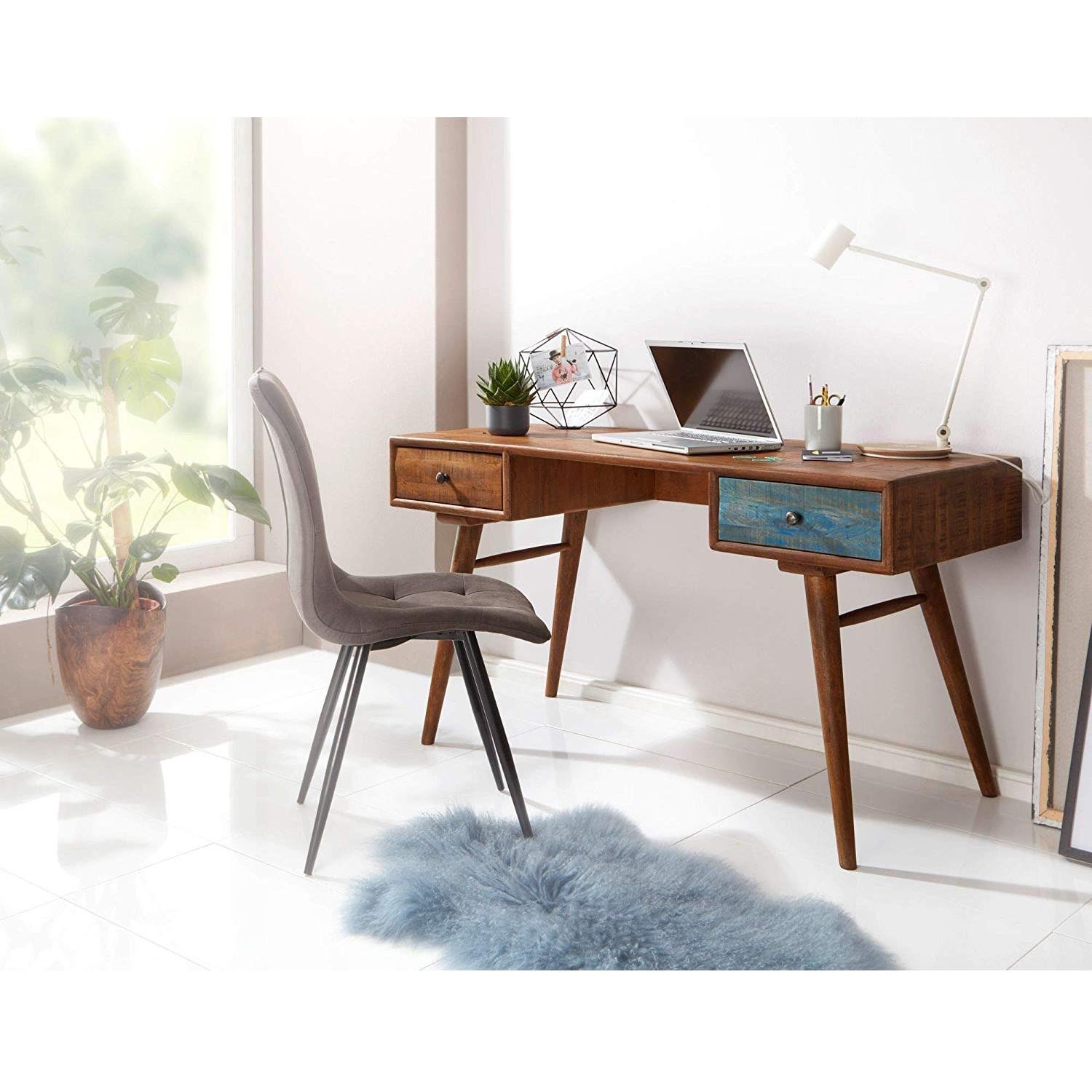 Mesa de Escritorio SAHARA, Dimensiones 140x60x78 cm, en Madera color Castaño y Azul