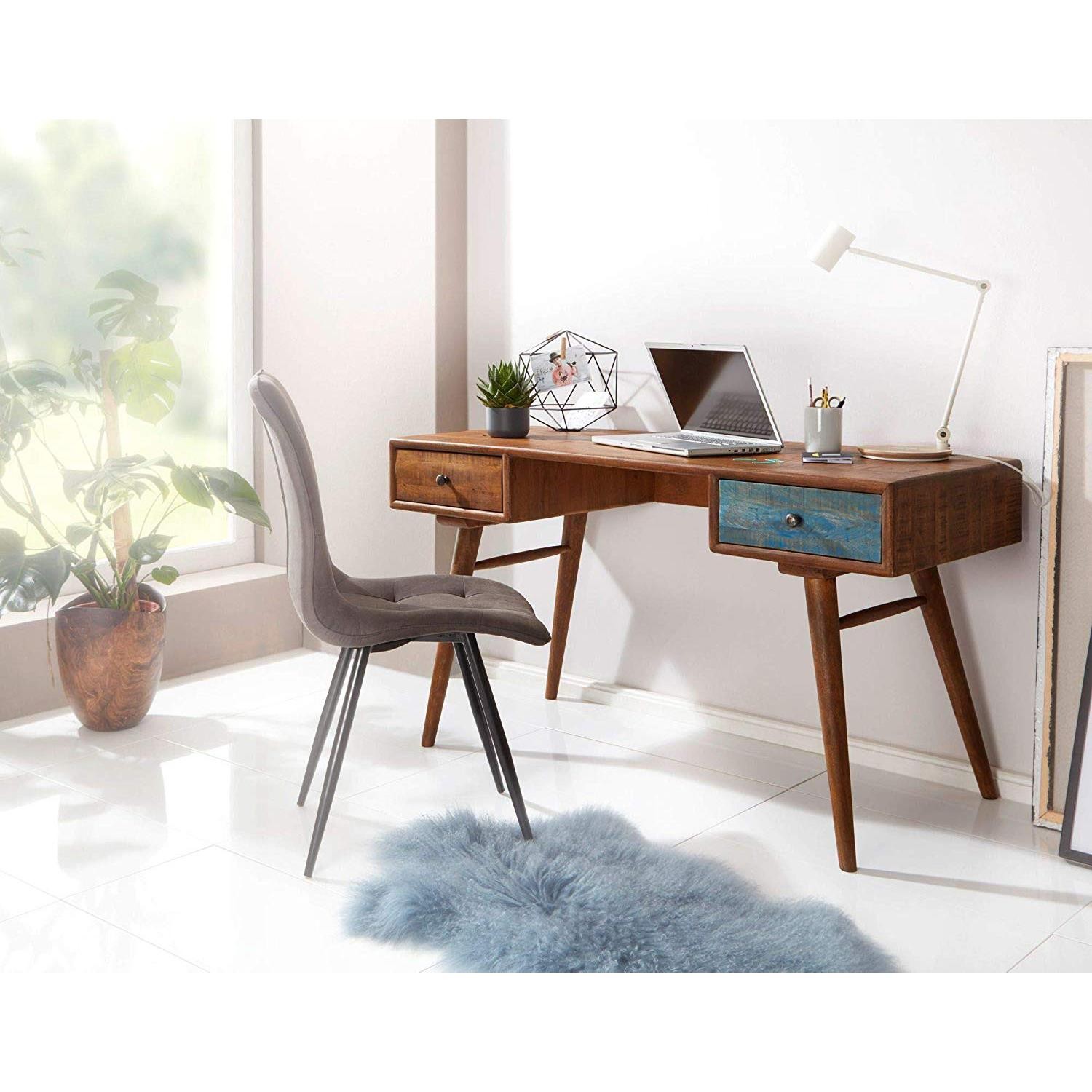 Mesa de Escritorio SAHARA, Dimensiones 140x60x78 cm, en Madera color Castaño y Azul