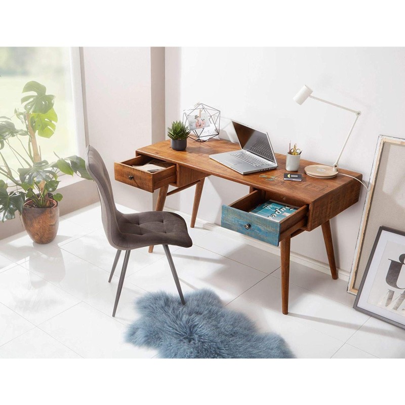 Mesa de Escritorio SAHARA en Madera color Castaño y Azul