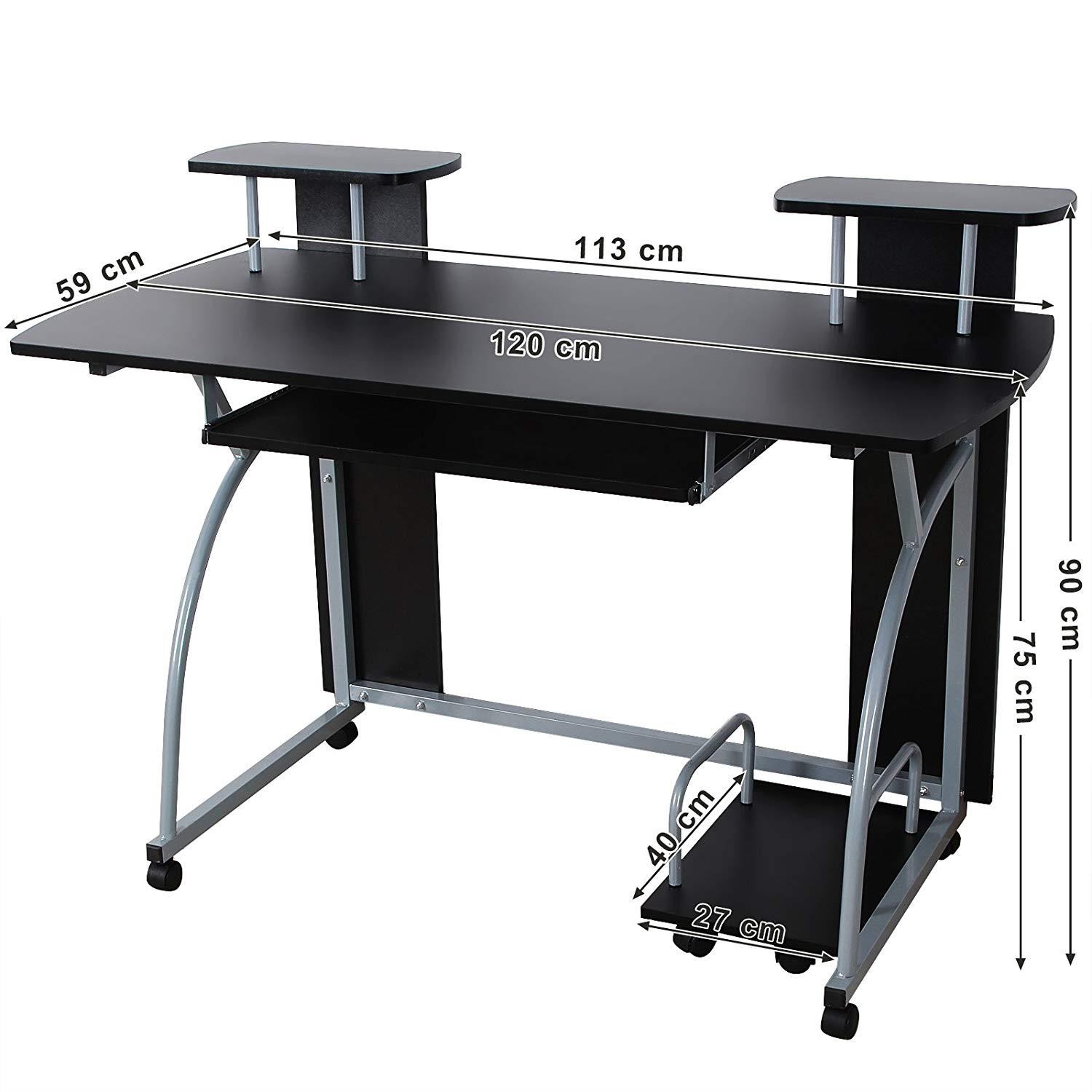 Mesa para Ordenador OHIO PRO, 120x59x90 cm, con Ruedas, en Metal y Madera color Negro