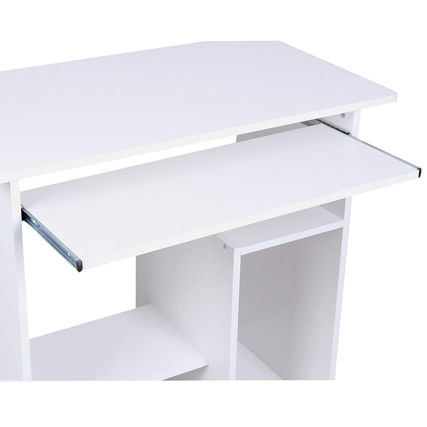 Mesa para Ordenador ORNELA, 80x48x76 cm, Bandeja para Teclado, en Madera color Blanco