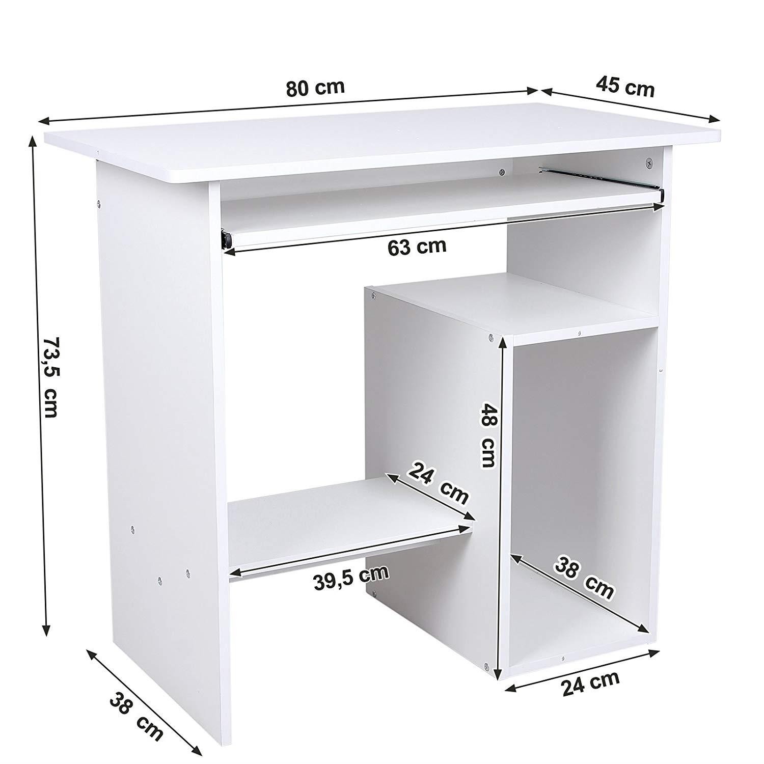 Mesa para Ordenador ORNELA, 80x48x76 cm, Bandeja para Teclado, en Madera color Blanco