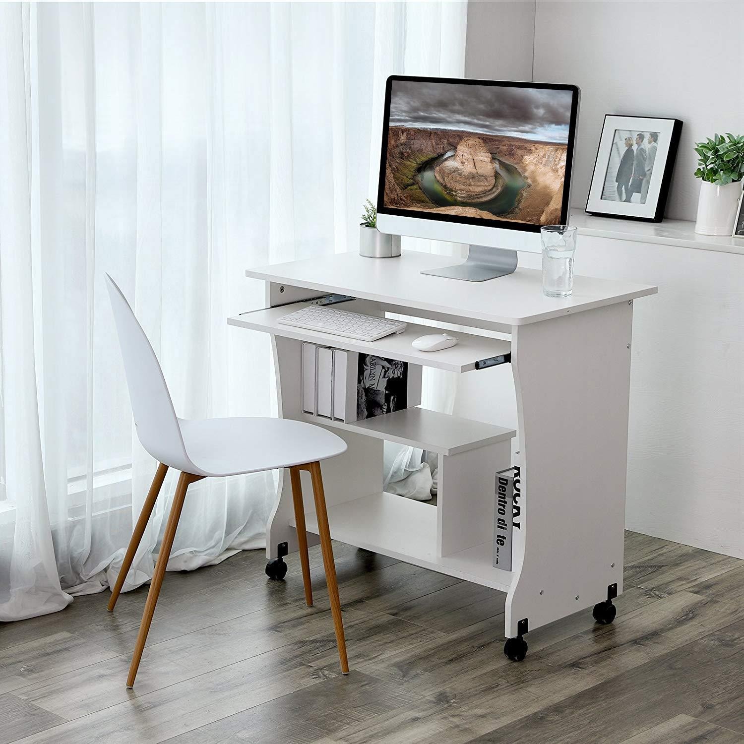 Mesa para Ordenador con Ruedas KIARA, 80x48x76 cm, en Madera color Negro