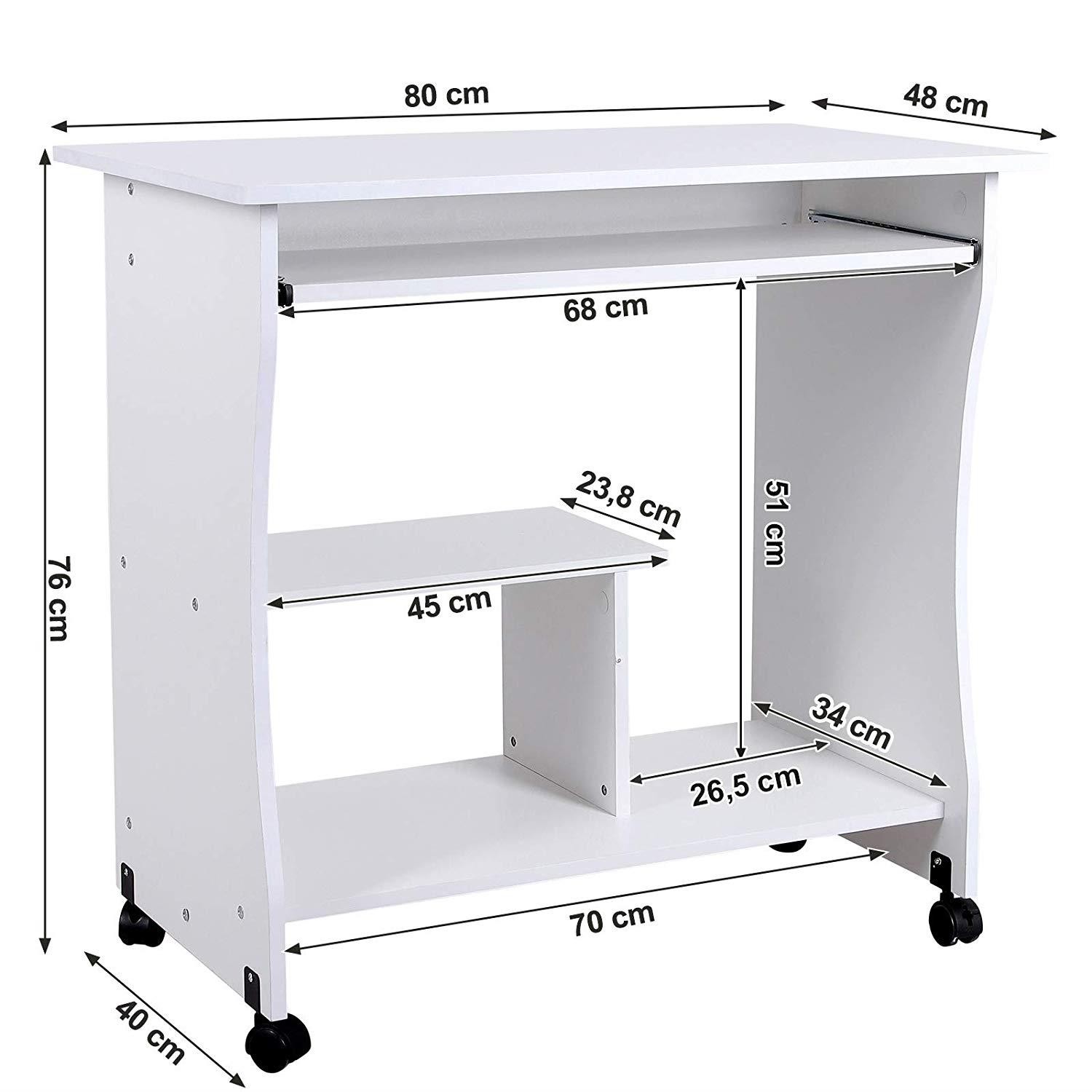 Mesa para Ordenador con Ruedas KIARA, 80x48x76 cm, en Madera color Negro
