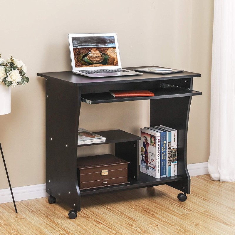 Mesa para Ordenador con Ruedas KIARA en Madera color Negro