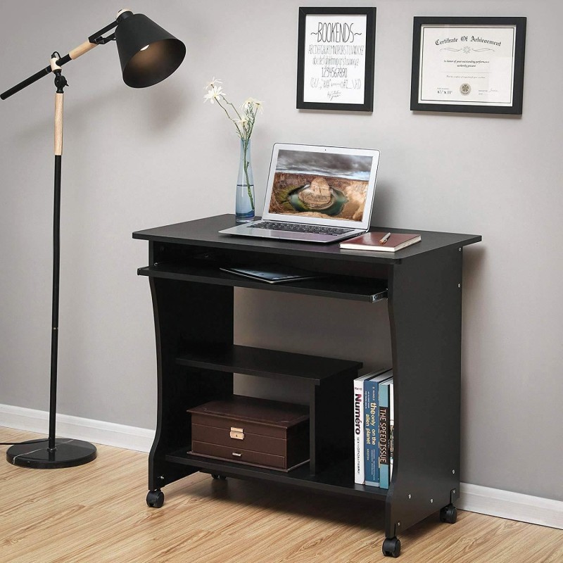 Mesa para Ordenador con Ruedas KIARA en Madera color Negro
