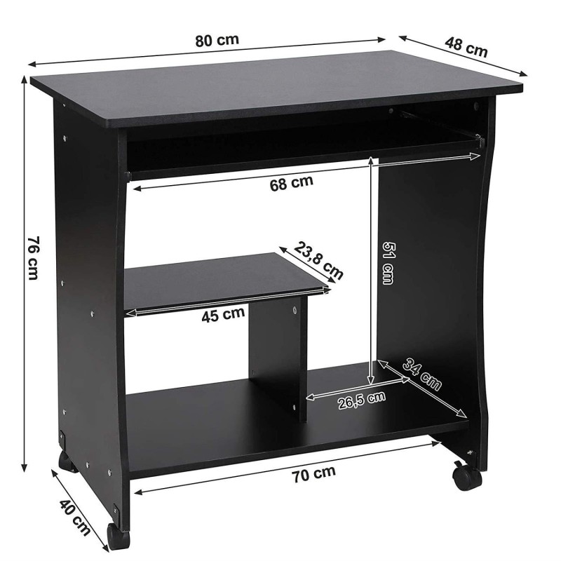 Mesa para Ordenador con Ruedas KIARA en Madera color Negro