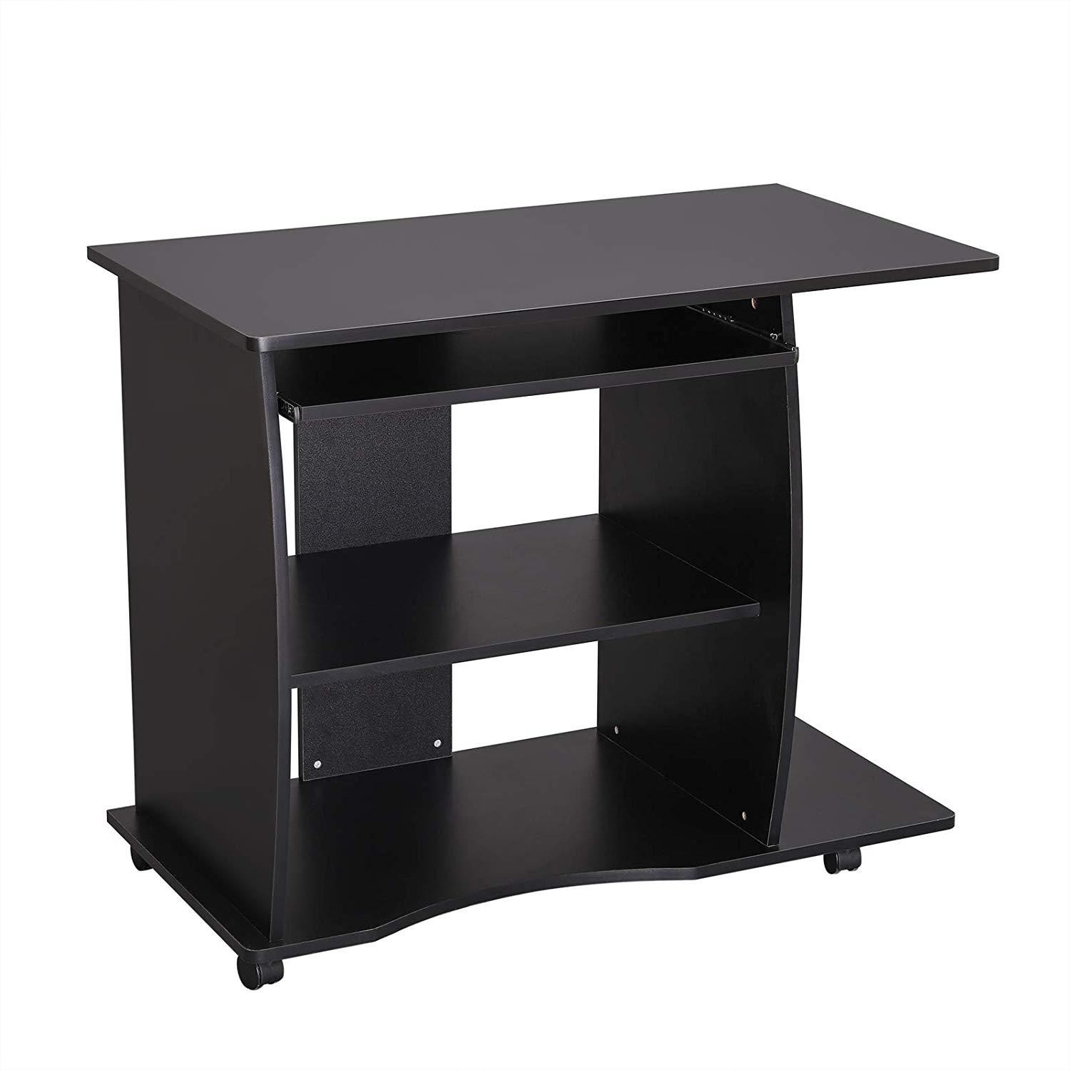 Mesa para Ordenador DAMIAN, 90x50x75 cm, con Ruedas, en Madera color Negro