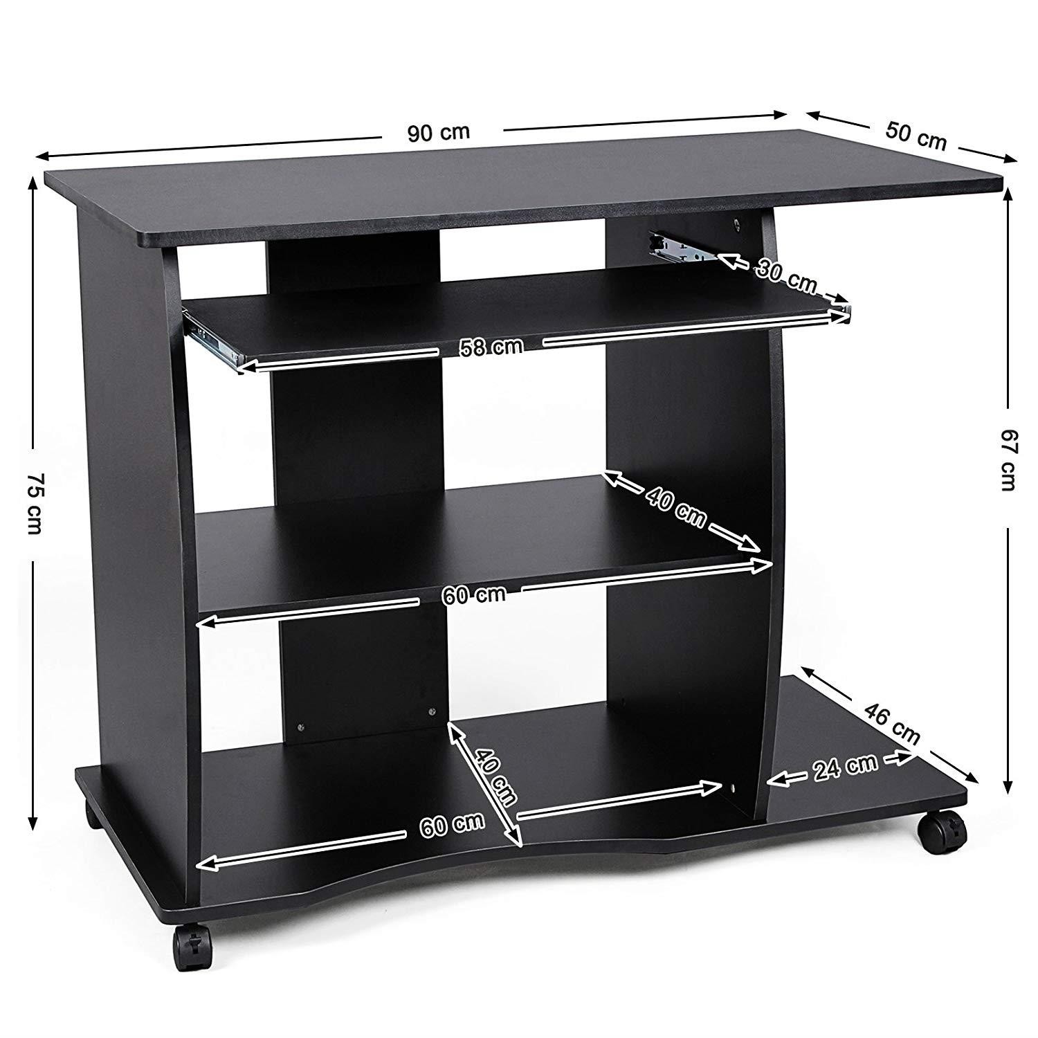Mesa para Ordenador DAMIAN, 90x50x75 cm, con Ruedas, en Madera color Negro