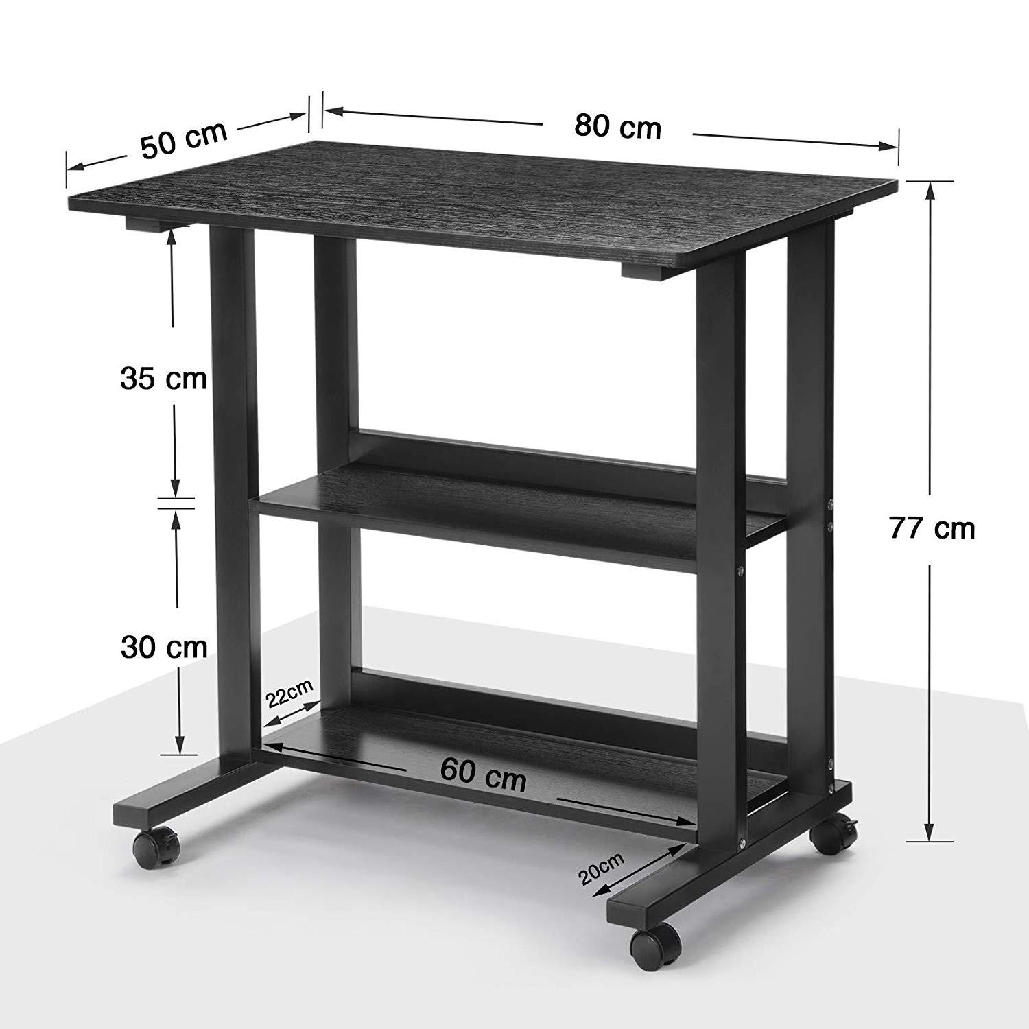 Mesa para Ordenador JOEL, 80x50x77 cm, con Ruedas, en Metal y Madera color Negro