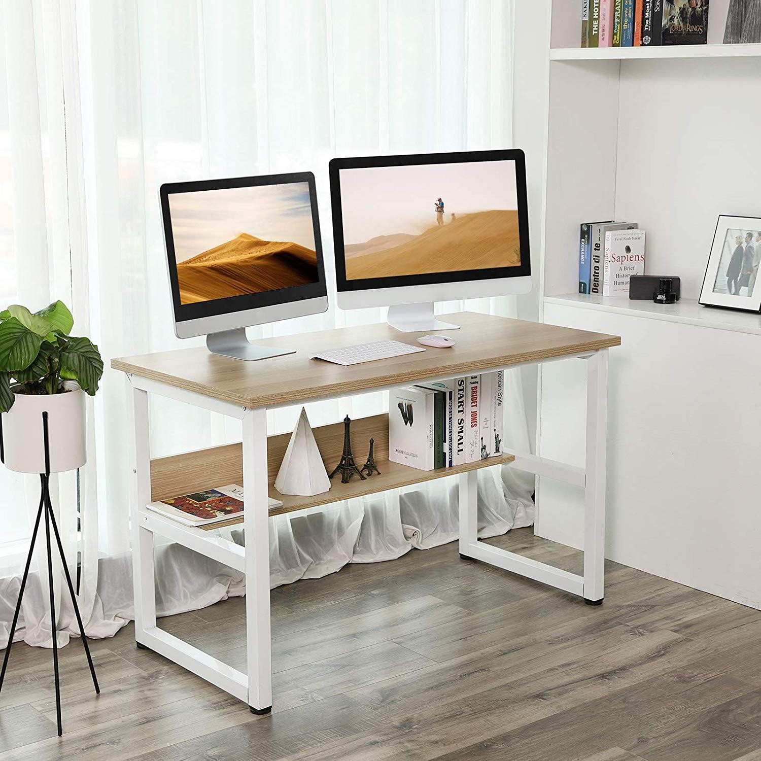 Mesa de oficina ADELIA, 120x60x75 cm, Estructura Metálica y Madera color Roble
