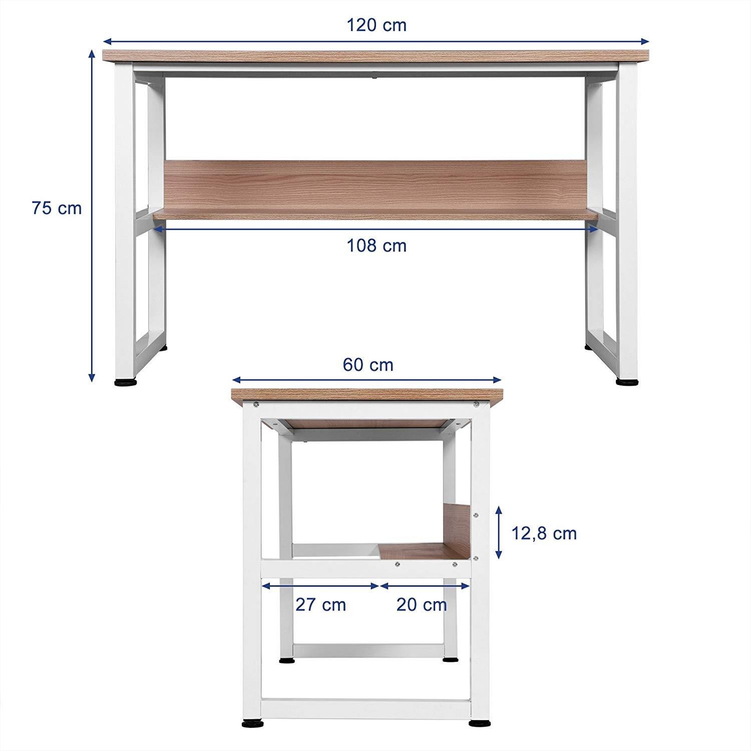 Mesa de oficina ADELIA, 120x60x75 cm, Estructura Metálica y Madera color Roble