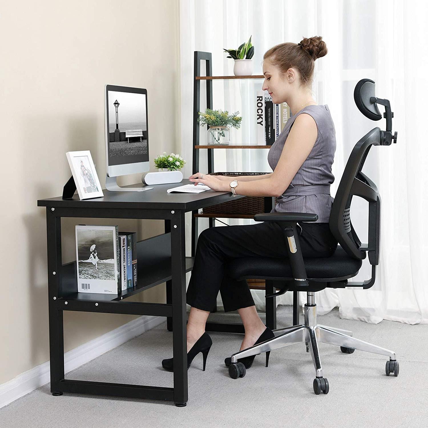 Mesa de oficina ADELIA, 120x60x75 cm, Estructura Metálica y Madera color Negro