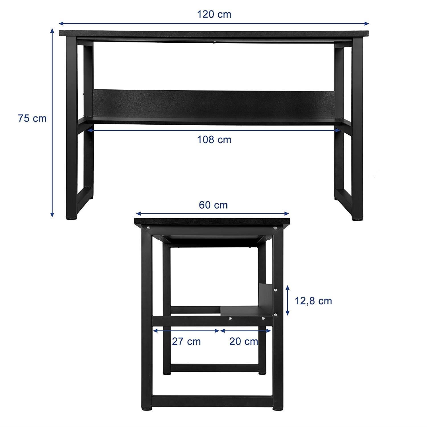 Mesa de oficina ADELIA, 120x60x75 cm, Estructura Metálica y Madera color Negro