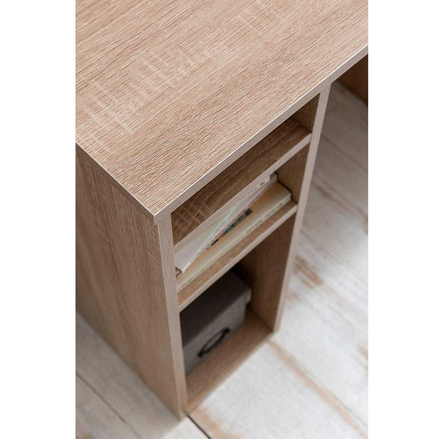 Mesa de Ordenador KALED, Dimensiones 115x50x75,5 cm, en Madera color Blanco/Roble