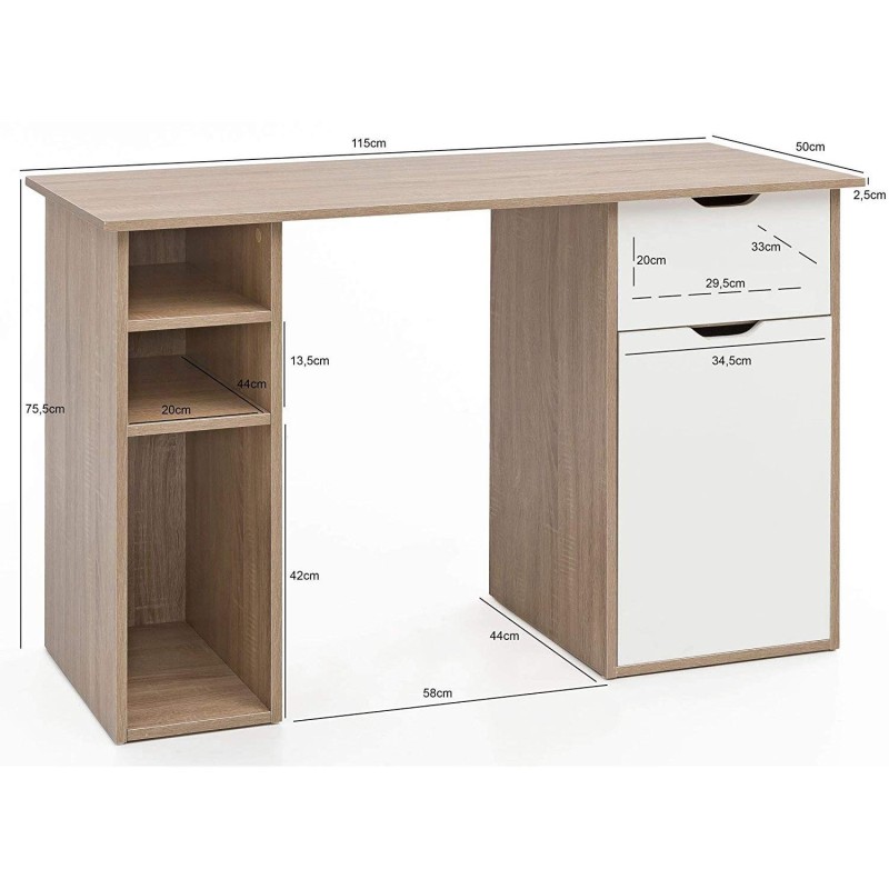 Mesa de Ordenador KALED en Madera color Blanco/Roble