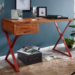 Escritorio HASSAN en Metal Rojo y Madera de Elondo