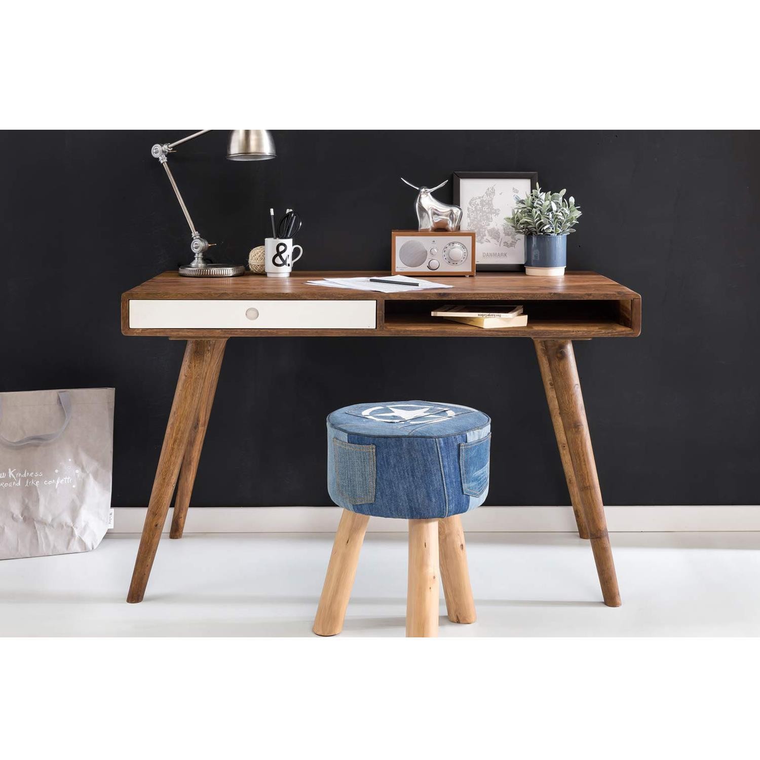 Escritorio ZAIDA, Dimensiones 120x60x75 cm, Madera de Elondo y Cajón en Negro