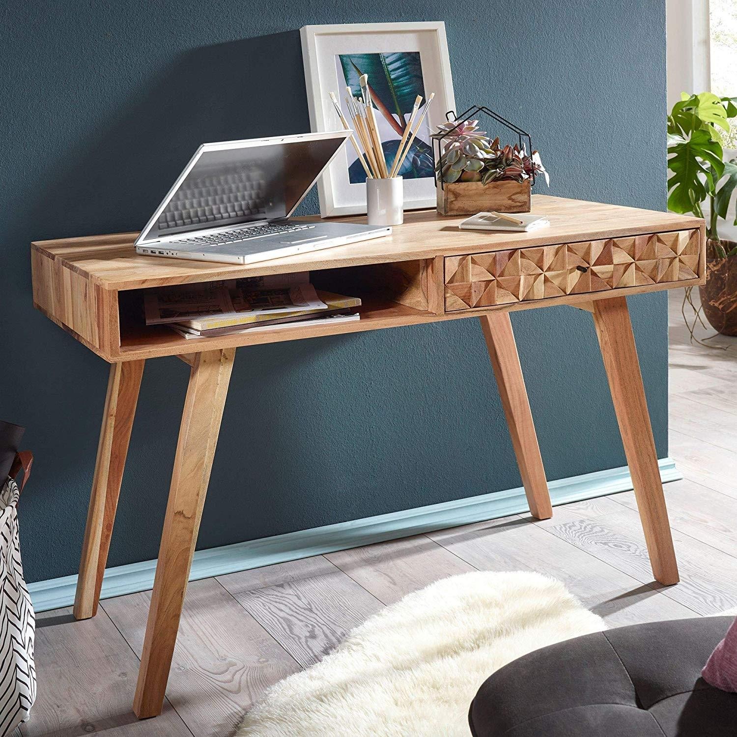 Escritorio AMINA, Dimensiones 115x60x77 cm, Hecho a Mano con Madera de Acacia