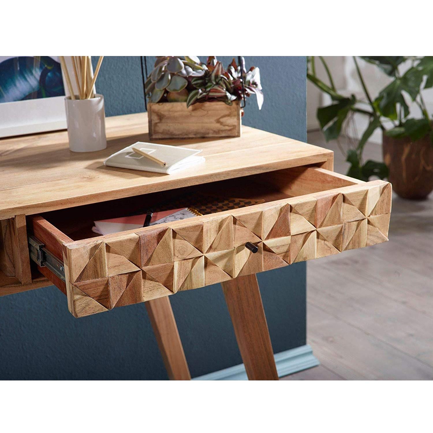 Escritorio AMINA, Dimensiones 115x60x77 cm, Hecho a Mano con Madera de Acacia