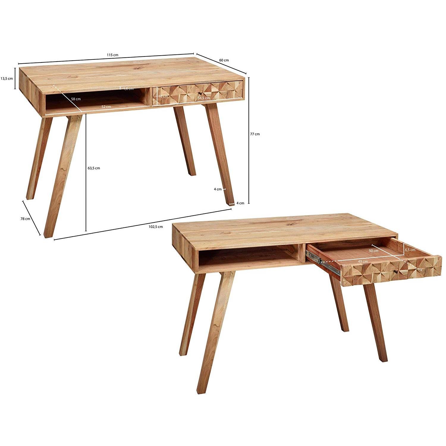 Escritorio AMINA, Dimensiones 115x60x77 cm, Hecho a Mano con Madera de Acacia