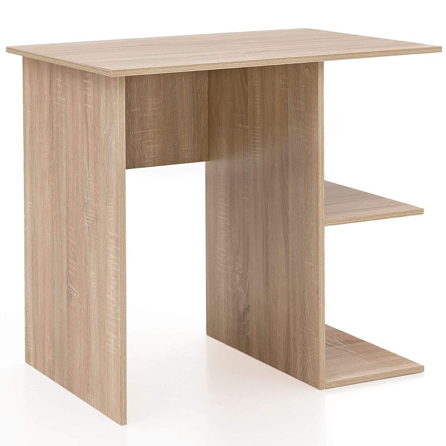 Mesa para Ordenador YASIRA, 82x60x76 cm, con Estantes, en Madera color Blanco