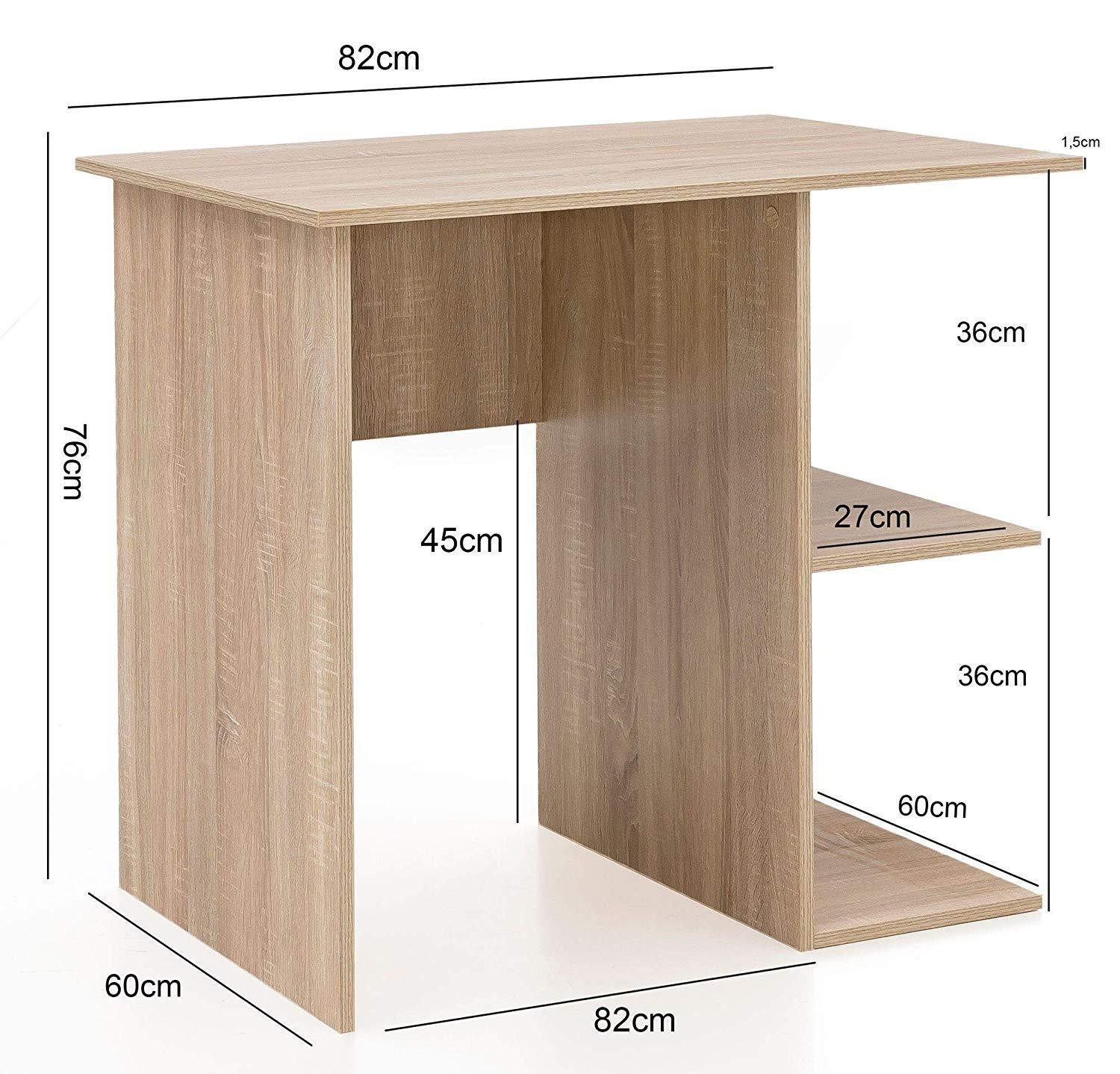 Mesa para Ordenador YASIRA, 82x60x76 cm, con Estantes, en Madera color Blanco