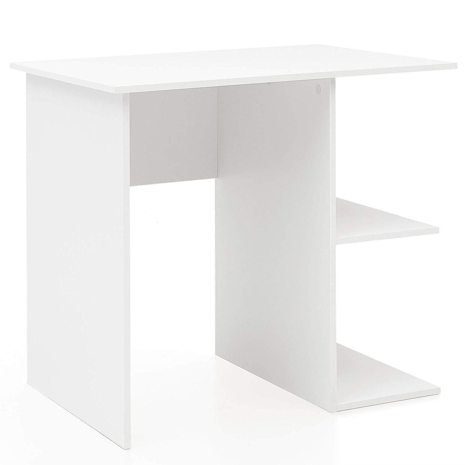 Mesa para Ordenador YASIRA, 82x60x76 cm, con Estantes, en Madera color Blanco