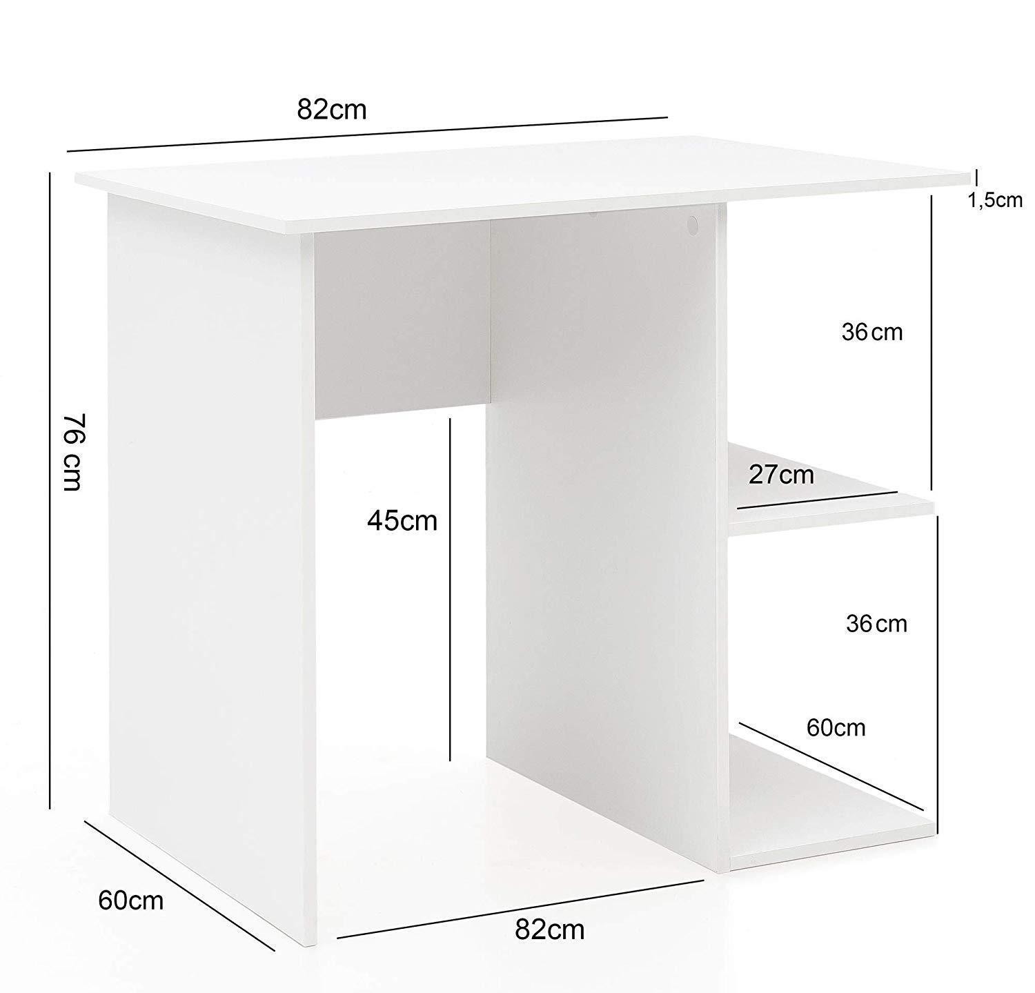 Mesa para Ordenador YASIRA, 82x60x76 cm, con Estantes, en Madera color Blanco