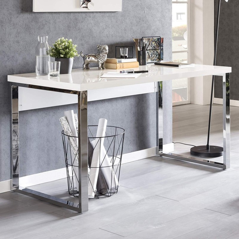 Mesa de oficina ANISA, Estructura Metálica y Madera color Blanco