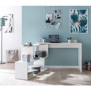 Escritorio de Diseño FATIMA, 119x49x78 cm, con Estantes, en Madera color Blanco