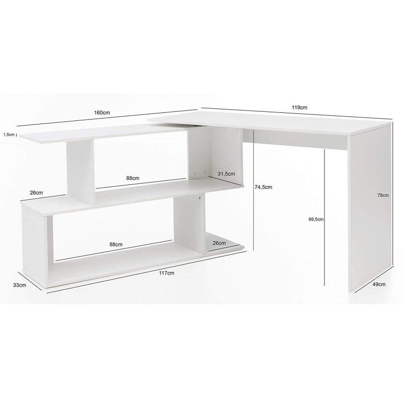 Escritorio de Diseño FATIMA, 119x49x78 cm, con Estantes, en Madera color Blanco