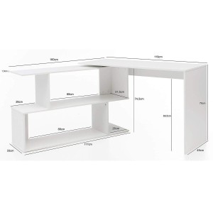 Escritorio de Diseño FATIMA, 119x49x78 cm, con Estantes, en Madera color Blanco