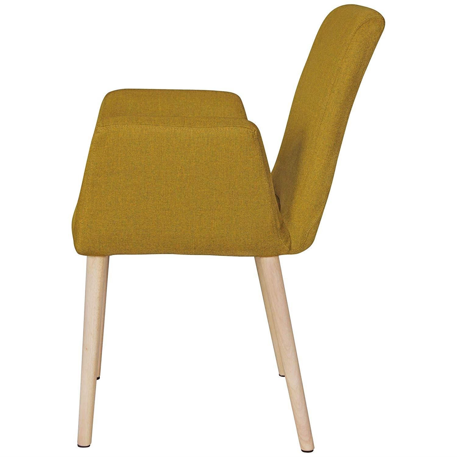 Lote de 2 Sillas de Confidente OMAR, Patas de Madera Claras, Tela color Amarillo