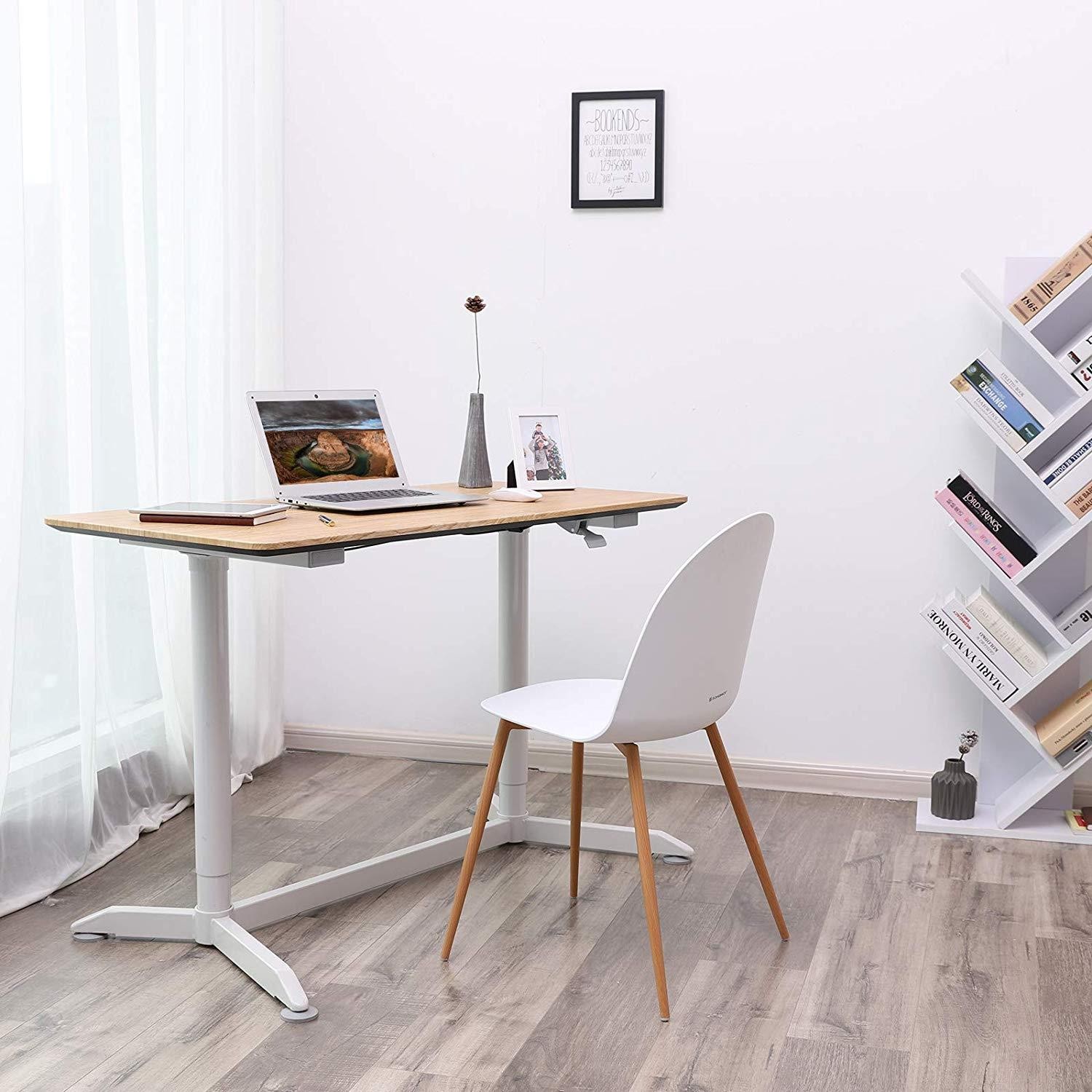 Mesa Elevable ZAIRA, 120 x 60 cm, Estructura Metálica y Madera color Roble